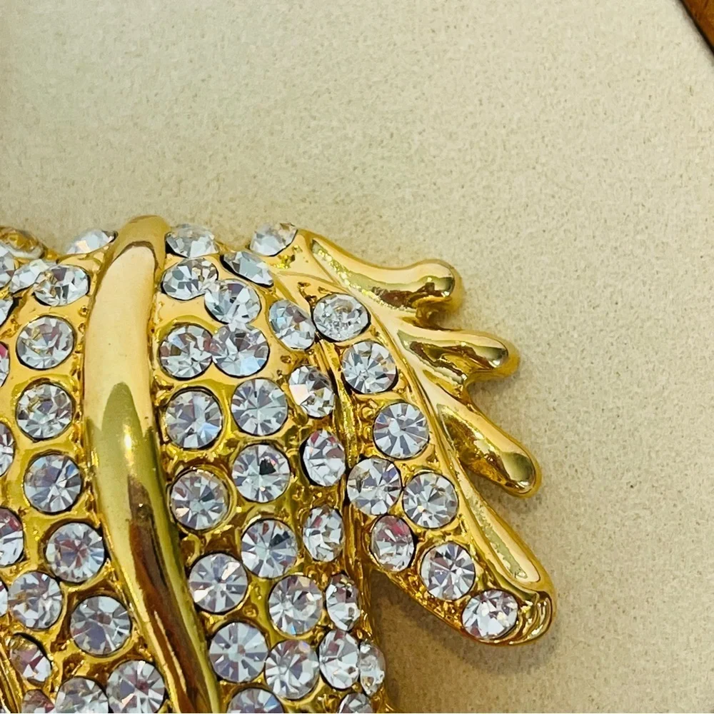 Gold and Crystal Leaping Frog With Emerald Green Eyes Brooch